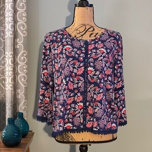 Style & Co Floral Bell Sleeves Crotchet Trim Shirt Petite Medium/PM
